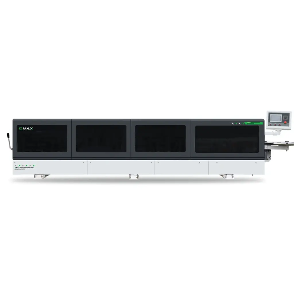 Edge banding machine with premilling unit and 2-motor cornerrounding unit